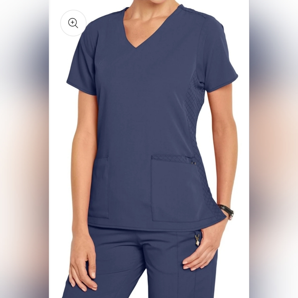 Vera Bradley V-Neck Scrub Top in Navy Blue, Size XL Medical Healthcare Nurse